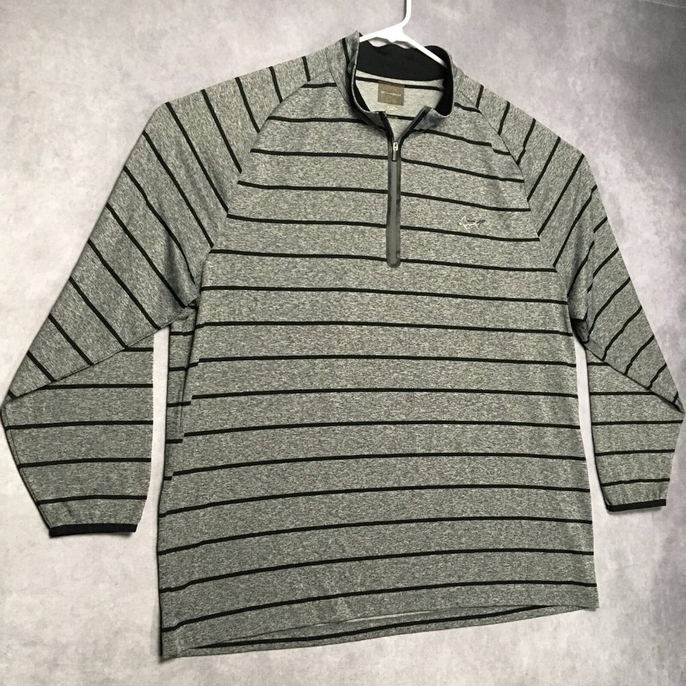 Greg Norman Shark Mens 1/4 Zip Sweater size XXL Gray Black Stripe PlayDry Golf